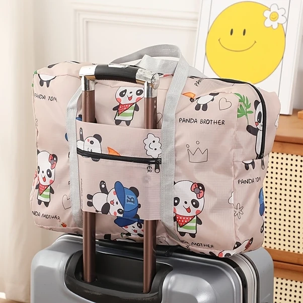 Chuangyinshop Panda Desenli Büyük Kapasiteli Katlanır Omuz Çantası Seyahat Depolama Panda Deseni