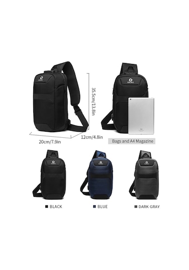 Ozuko 9270 Erkek Kilitli Usb Şarj Portlu Çapraz Göğüs Çantası Koyu Mavi