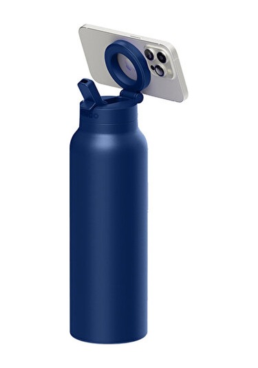 Ringo Pro Manyetik Telefon Tutuculu Termal Paslanmaz Çelik Su Şişesi Pipetli Kapak 24 Oz / 710 Ml Mavi