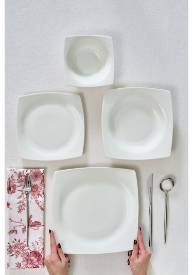 Karaca  Square Bone Mensa 24 Parça 6 Kişilik Yemek Takımı Beyaz