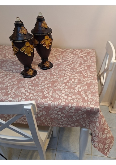 Elyaflı Pvc Muşamba - Desenli Silinebilir Masa Örtüsü Krem Fnt1248 Bordo