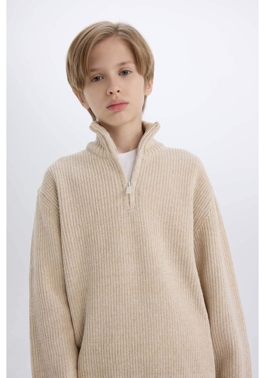 DeFacto Erkek Çocuk Fermuarlı Dik Yaka Triko Kazak C9671A824AUER115