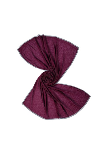 Mim Eşarp Biyeli Müslin Düz Renk Şal 90x190cm Bordo - Gri