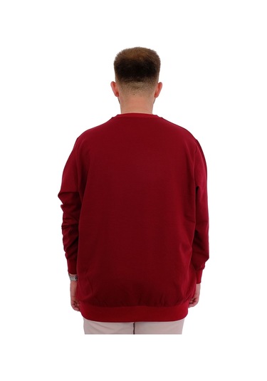 Mode Xl Büyük Beden Erkek Bisiklet Yaka Basic Sweatshirt U24174 Bordo Bordo