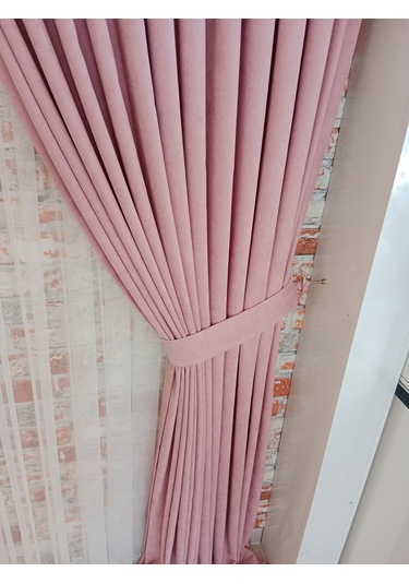 Gül Renk Fon Kadife Perde Çift Kanat 1/3 Sık Pileli Dikim V-27 Gül