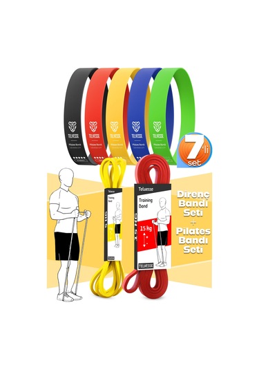 7li Mega Set 5+15 Kg + 5li Pilates Direnç Bandı Barfiks Lastiği Loop Band Mix Ton Çok Renkli