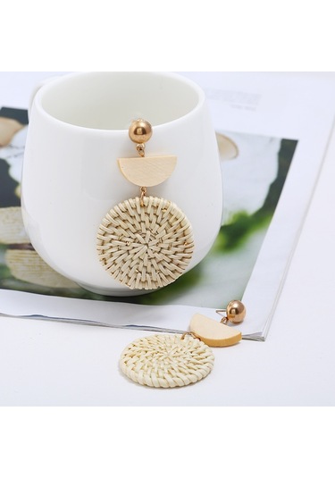 E2002-13 Semi-circular+large Circle Bamboo Vine Handmade Woven Earrings Bosomia Style Earrings Gümüş