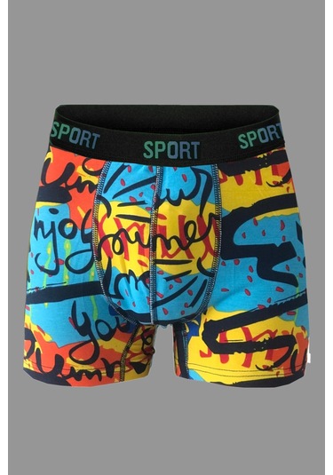 Erkek Desenli 6'Lı Premium Penye Kutu Pamuklu Likralı Boxer Çok Renkli