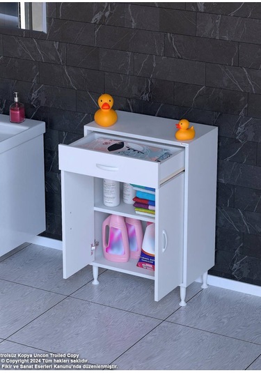 55 X 88 X 32,5 Cm Lik 1 Çekmece 1 Kapak 1 Raf 2 Gözlü Organizatör Mutfak Dolabı Çok Amaçlı Dolap Beyaz