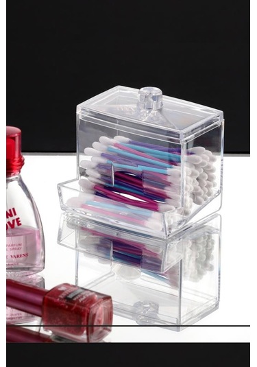 Flosoft Pamuklu Kulak Çubuğu Organizeri, Kulak Pamukluğu Kutusu Düzenleyici Şeffaf