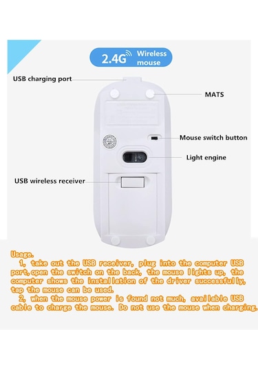 Kablosuz Bilgisayar Faresi Şarj Edilebilir Sessiz Fare 2.4g Ultra İnce Usb Alıcı Lazer Fare Pembe Diğer