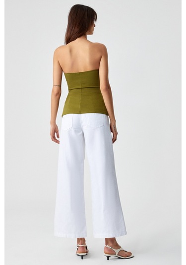 ORIANA Kadın Slim Fit Straplez Yeşil Bluz