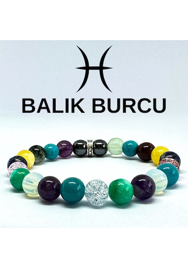 Balık Burcu Bilekliği 8mm Doğaltaş Bileklik - 16 Cm Çok Renkli