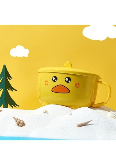 Sevimli Ördek Ramen Kasesi - Paslanmaz Çelik, Kapaklı, Meyve Ve Erişte İçin Sarı