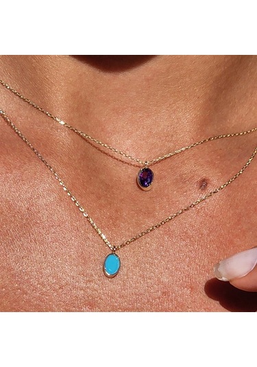 0,50 Ct Safir Mavi Sade Minimal Tasarım Tarz 14 Ayar Altın Doğal Taşlı Kolye-zümrüt Altın Kolye