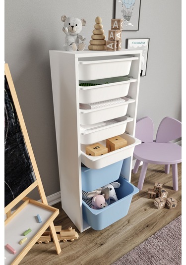 %100 Mdf - Xl Mono 7 Sepetli Oyuncak Dolabı Mavi