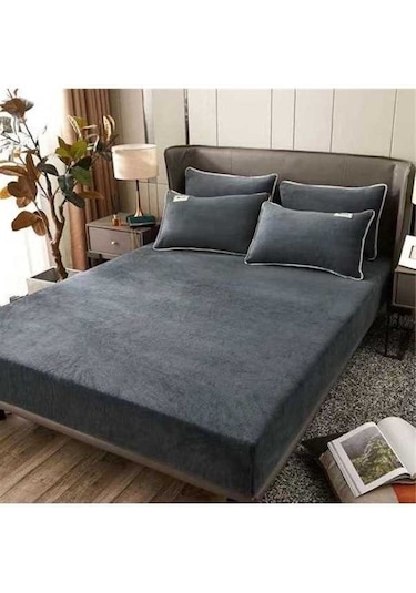 Novahub Koyu Gri Kristal Kadife Yatak Örtüsü - Yastık Kılıfı Yok - 180x200x25cm - Yumuşak Polar - Su Geçirmez Koyu Gri