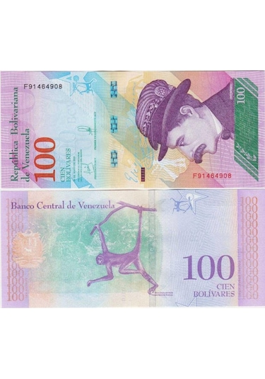 Venezuela 100 Bolivar 18 Mayıs 2018. Örümcek Maymunu Temalı. Çil Kondisyon