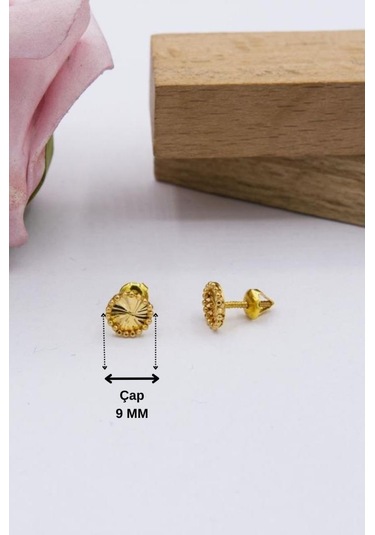 22 Ayar Altın Küpe 9 Mm Yuvarlak Model Küpe Kadın Küpe
