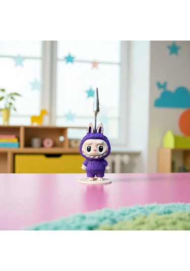 Dekoratif Sevimli Labubu Notluk - Kağıt Tutacağı - Fotoğraf Tutacak Mor