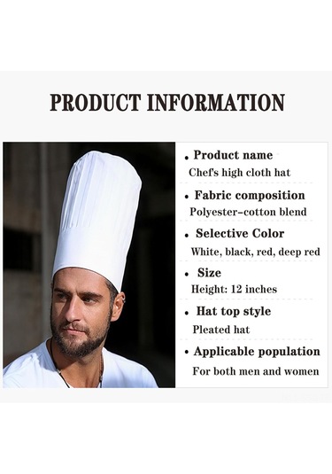 Springsun Erkek Kadın Yetişkinler İçin Esnek Kayışlı Pamuklu Mutfak Şapkası, Siyah Beyaz Renkli, 30cm Yüksek, Mutfak Çalışma Kullanıma Uygun