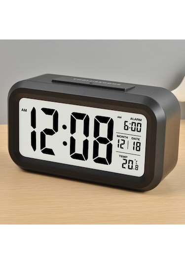 Lcd Işıklı Sensörlü Termometreli Alarmlı Dijital Masa Saati + Pil (253622563)