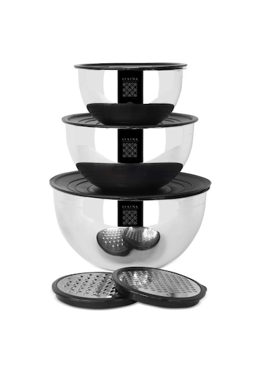 Serenk Modernist Rendeli Çelik Karıştırma ve Saklama Kabı  9 Parça