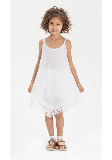 Çağla Şile Bezi Kız Çocuk Elbise Beyaz Byz