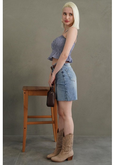 Madmext Saks Ayarlanabilir Askı Pötikareli Crop Mg2371 Saks