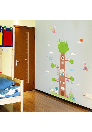 Dev Boyut Ağaç Ev Bebek Odası Dekoru Boy Ölçer Duvar Sticker Karışık