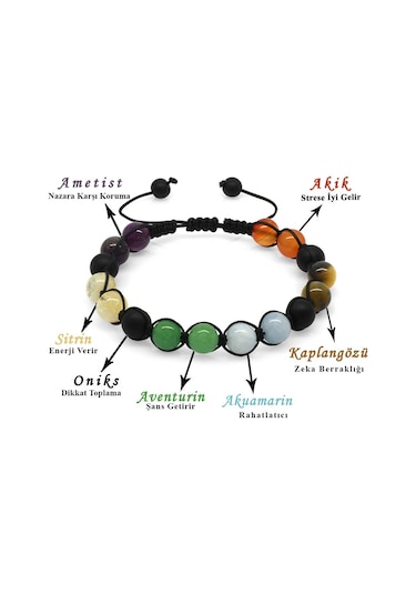Tesbihane Makrome Örgülü Küre Kesim Çoklu Doğaltaş Kombinli Erkek Başarı Bi Çok Renkli