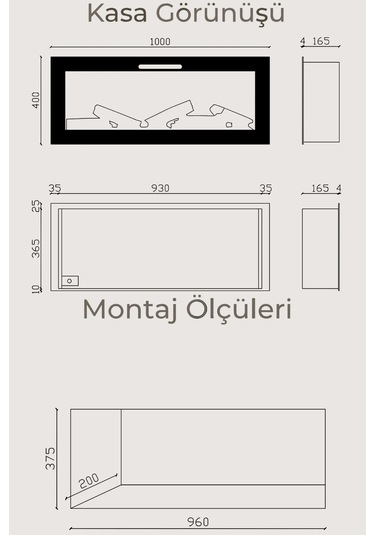 Masta 100 Elektrikli Şömine - Isıtıcısız, Cam Çerçeveli, Tek Renk