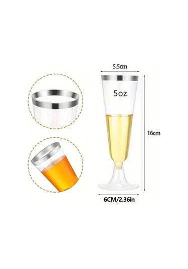 Willowhaven Silvery Frame 50 Adet 140ml Premium Altın Kenarlı Şampanya Bardakları