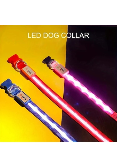 Honeybeeshop 1000 Metre Görüş Mesafeli Şarj Edilebilir Gece Yürüyüşleri İçin Kedi Köpek Tasması Blue M Renk Ve Beden Seçenekleri Altın