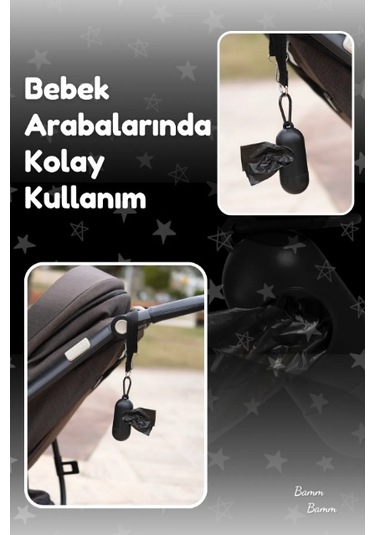 Bamm Bamm Çanta Boy Kirli Bebek Bezi Çöp Poşeti ve Taşıma Çantası (Siyah)