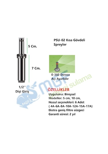 5xHunter Psu-02-15A (4,5Mt) Kısa Gövde(7cm) Sprey Çim Fıskiyesi