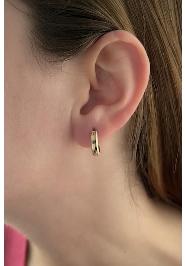 Fiyonk Kuyumculuk 14 Ayar Altın Işıltılı Halka Küpe 3 001