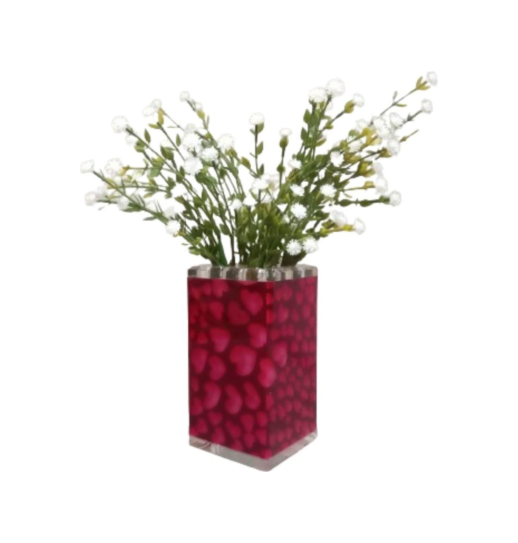 2 Adet Vazo Dahil,vazoda Çiçek,beyaz Yapay Çiçek,vazo Dekoratif Kalpli 7x7x17cm Çok Renkli