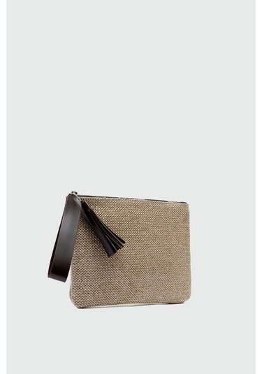 Shule Bags Juno Püskül Detaylı Hasır Clutch Çanta Kahve Kahve