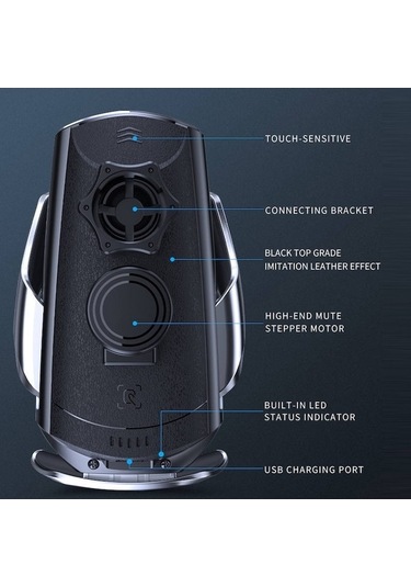 Wondernest Q3 Kızılötesi İndüksiyon Manyetik Araç Şarj Braketi, Mikro Usb + 8 Pin + Usb-c Konnektör Siyah Siyah