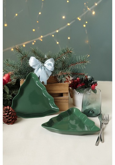 Yeşil Çam Kayık Tabak 22 Cm 2 Adet 308 Yeşil