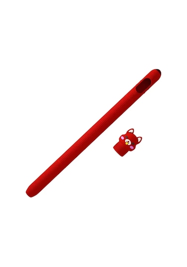 Apple Pencil Pro / 2.nesil Uyumlu Koruyucu Silikon Kılıf Kaydırmaz Sevimli Kedi Figürlü Kalem Değildir Kırmızı