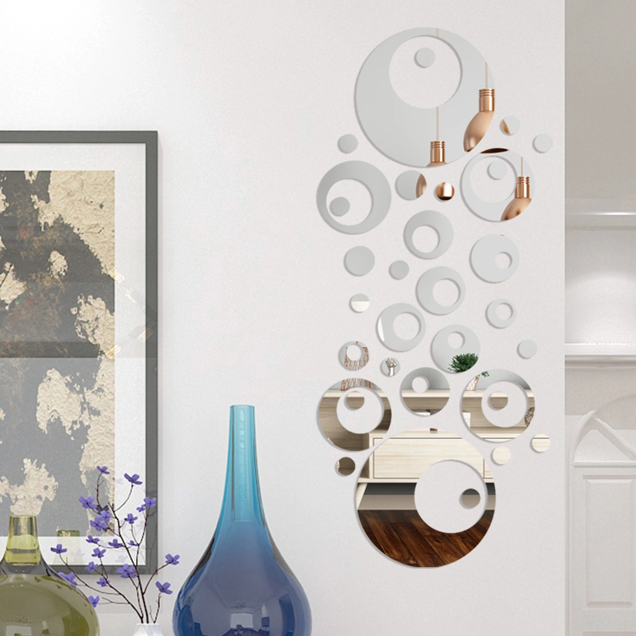 Dianziye 32 Adet/set Akrilik Yansıma Sticker, Ev Salonu Yatak Odası Dekorasyonu İçin, Gerekli Çift Taraflı Sticker İle, Gümüş Renkli Gümüş