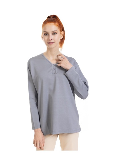 Kadın Orta Yaş Ve Üzeri Dört Mevsim V Yaka Rahat Kalıp Likralı Viskoz Anne Penye Bluz 140-gri Gri