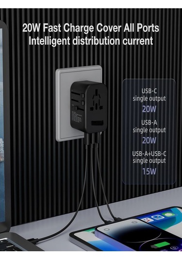 Çelikwork FC0014 20W Pd Type-c 2 Usb Hızlı Şarj Seyahat Taşınabilir Şarj Adaptör