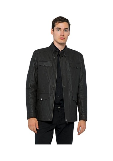 Basics&more Erkek Cepli Kapitoneli Deri Ceket - Ronaldo 001