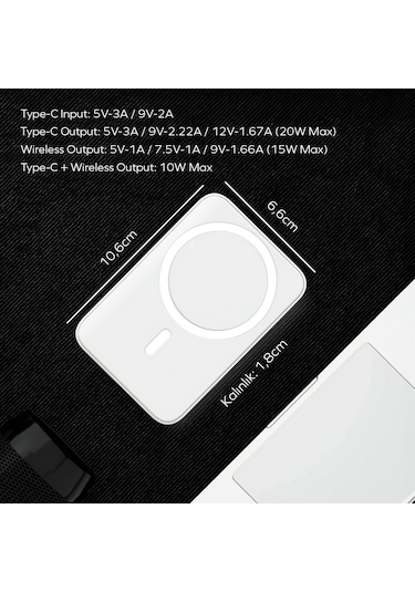 Woyax By Deji 10000 Mah 20 W Standlı Hızlı Taşınabilir Magsafe Powerbank Siyah