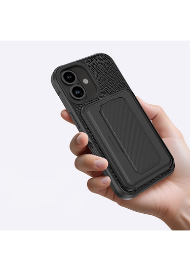 İphone 16 Uyumlu Kılıf Magsafe Özellikli Standlı Kartlıklı Set Amazingthing Glamour Luxe Serisi Kapak Siyah