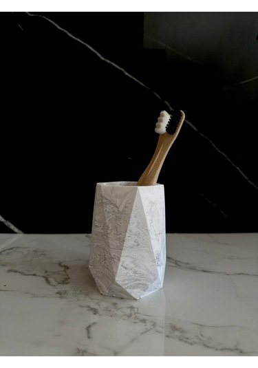 Beton Vazo El Yapımı Kalem Kutusu Dekoratif Diş Fırçalık Ev Aksesuarı Beyaz