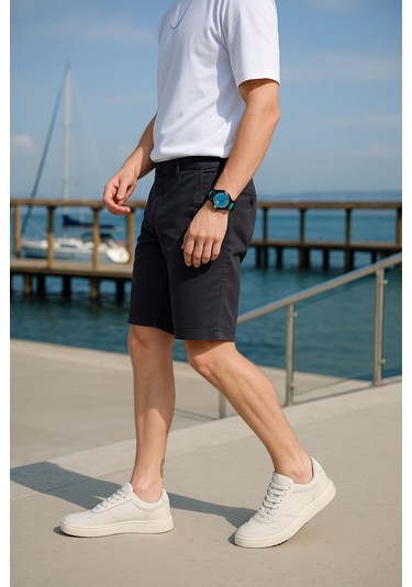 Pobudo Antrasit Renk Pamuk Kumaş Chino Erkek Şort 2025-1784 Antrasit